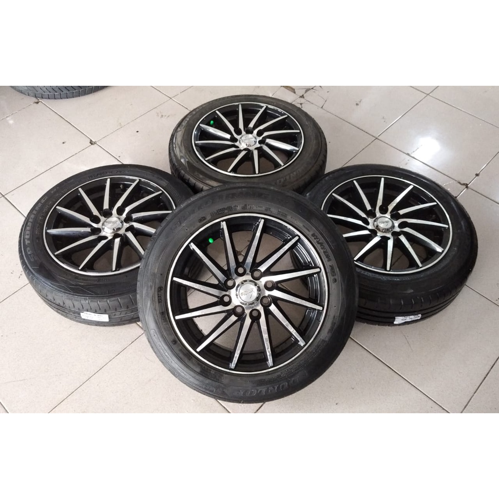 Velg Mobil Bekas Vossen R14X6 Hole 4X100 4X114,3 ET45 Black Polis + Ban Dunlop 2pcs 165 65 R14 Grati