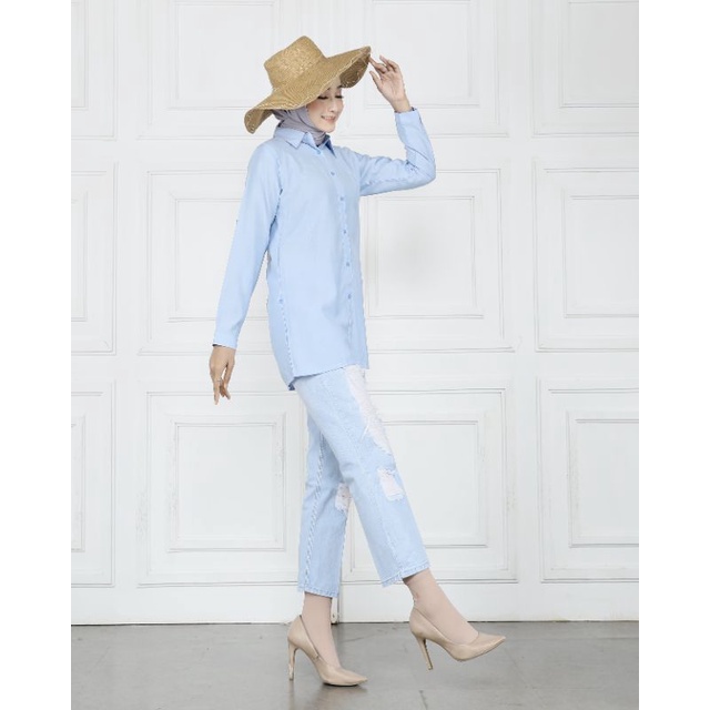 Kemeja Polos Viscose Light Blue K3223J