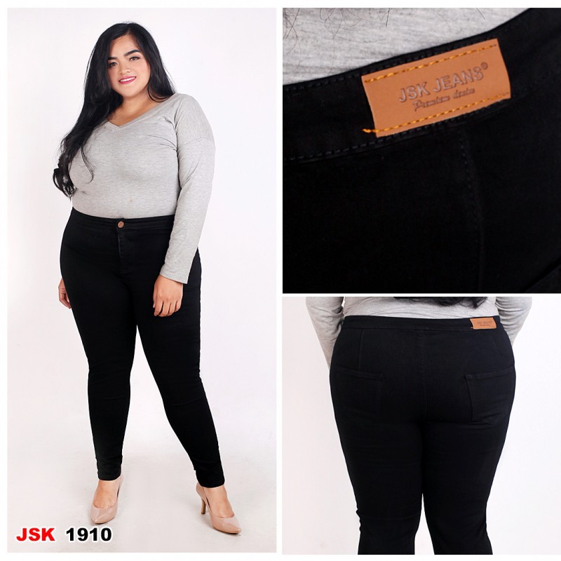 Celana Panjang Highwaist Soft Jeans Wanita Jumbo Stretch Polos JSK