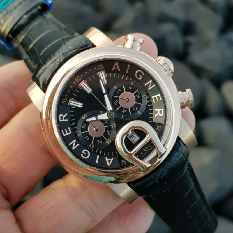 Aigner Bari Strap Leather Jam Tangan Pria Include Box