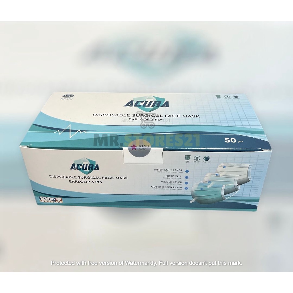 MASKER MEDIS / SURGICAL EARLOOP WARNA HIJAU 3 PLY ISI 50 MURAH AMAN KUALITAS TERBAIK ACURA