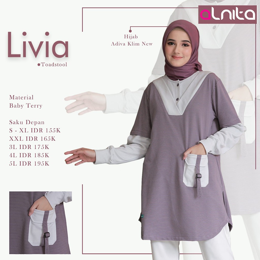 Alnita tunik LIVIA bahan Babby Terry atasan muslimah modern