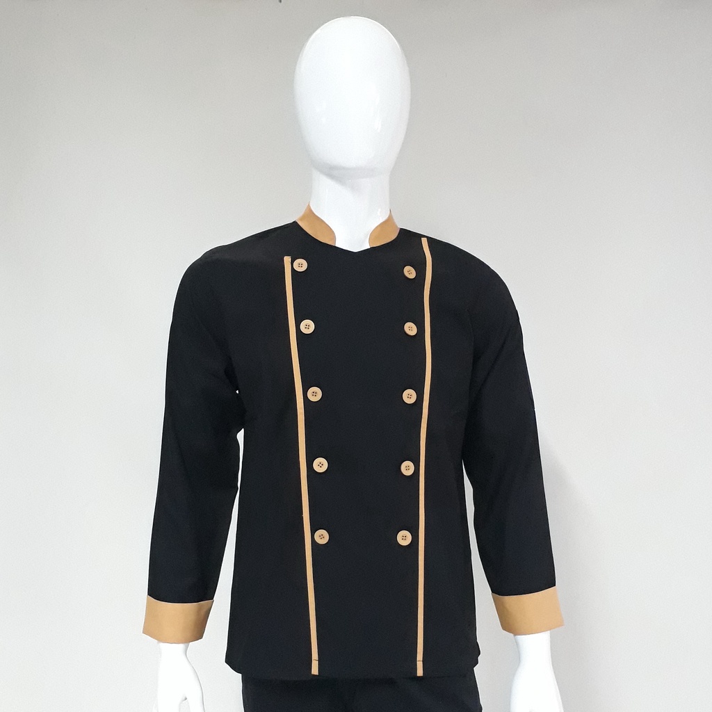 Chef Wear Baju Koki Hitam Komb Ads Kuning S-XL