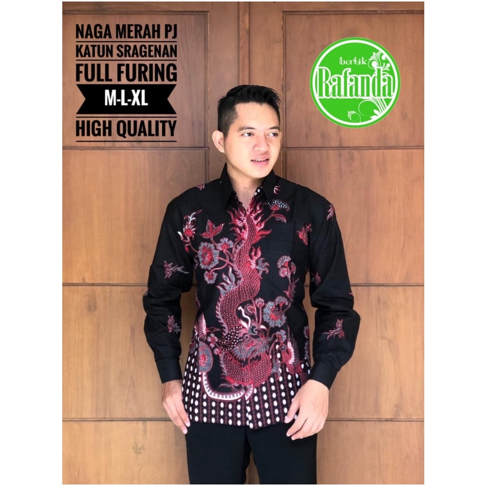 BATIK PREMIUM NAGA MERAH KEMEJA BATIK SOLO PRIA LENGAN PANJANG LAPIS FURING ATASAN PREMIUM MODERN KO