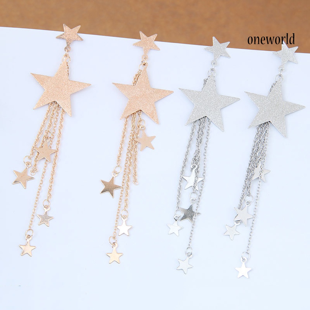 OW@ Women Five-Pointed Star Long Tassel Dangle Stud Earrings Piercing Jewelry Gift