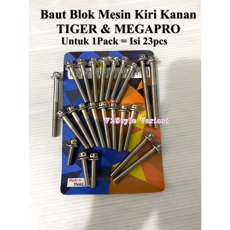 BAUT PROBOLT CVT CHROME HONDA CB GL TIGER MEGAPRO BAUT BAK KALTER BLOK MESIN PACK SET ISI 23 23PCS PC