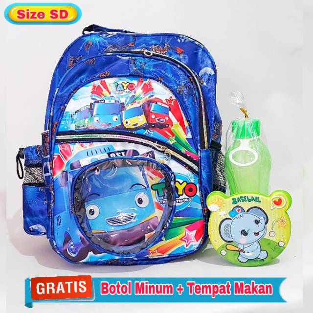 Joyashuz - Tas Sekolah Anak Karakter Robot Tobot - Ransel Anak SD Gratis Botol - Tas Anak Laki Laki