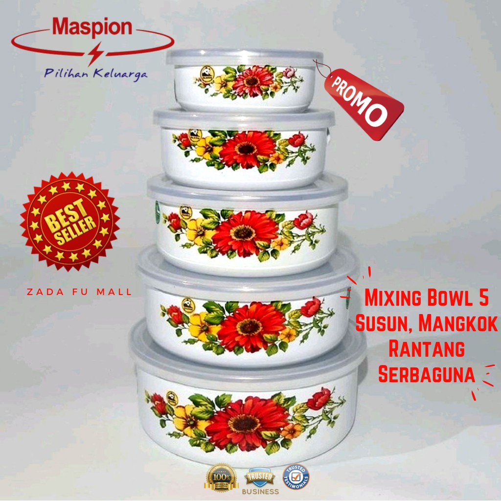 Mixing Bowl set 5 Susun Maspion ORIGINAL Mangkuk Rantang Serbaguna  Enamel Terlaris