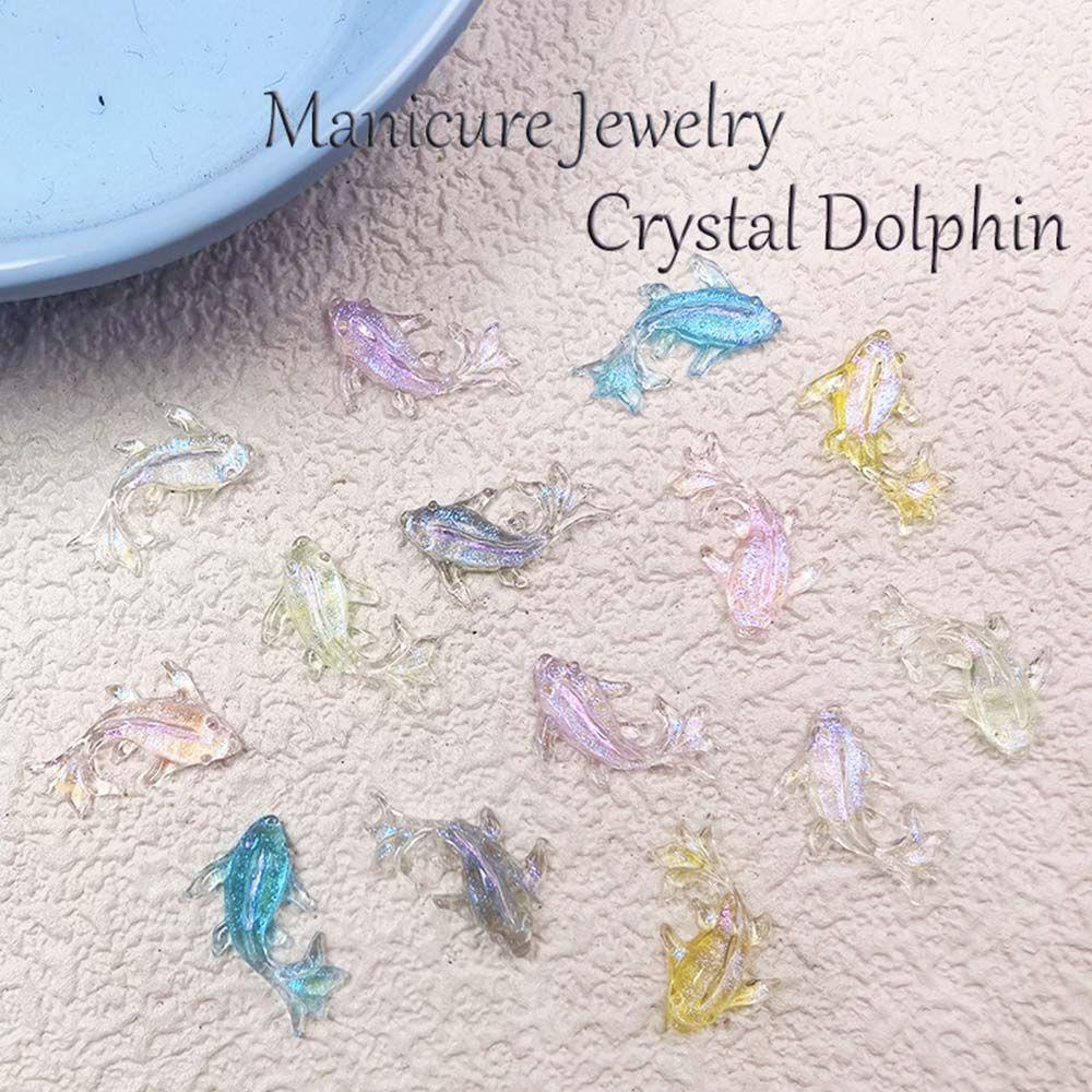 Agustina Kuku Ikan Berlian Buatan DIY Shiny Resin Manicure Flatback Ikan Kecil Kuku Bor Ikan Mas Kuku Charms