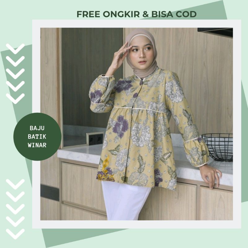 Amanda Batik Wanita Prabuseno Tunik Batik Lengan Panjang Modern Outlit Kerja Kekinian Atasan Baju Ba