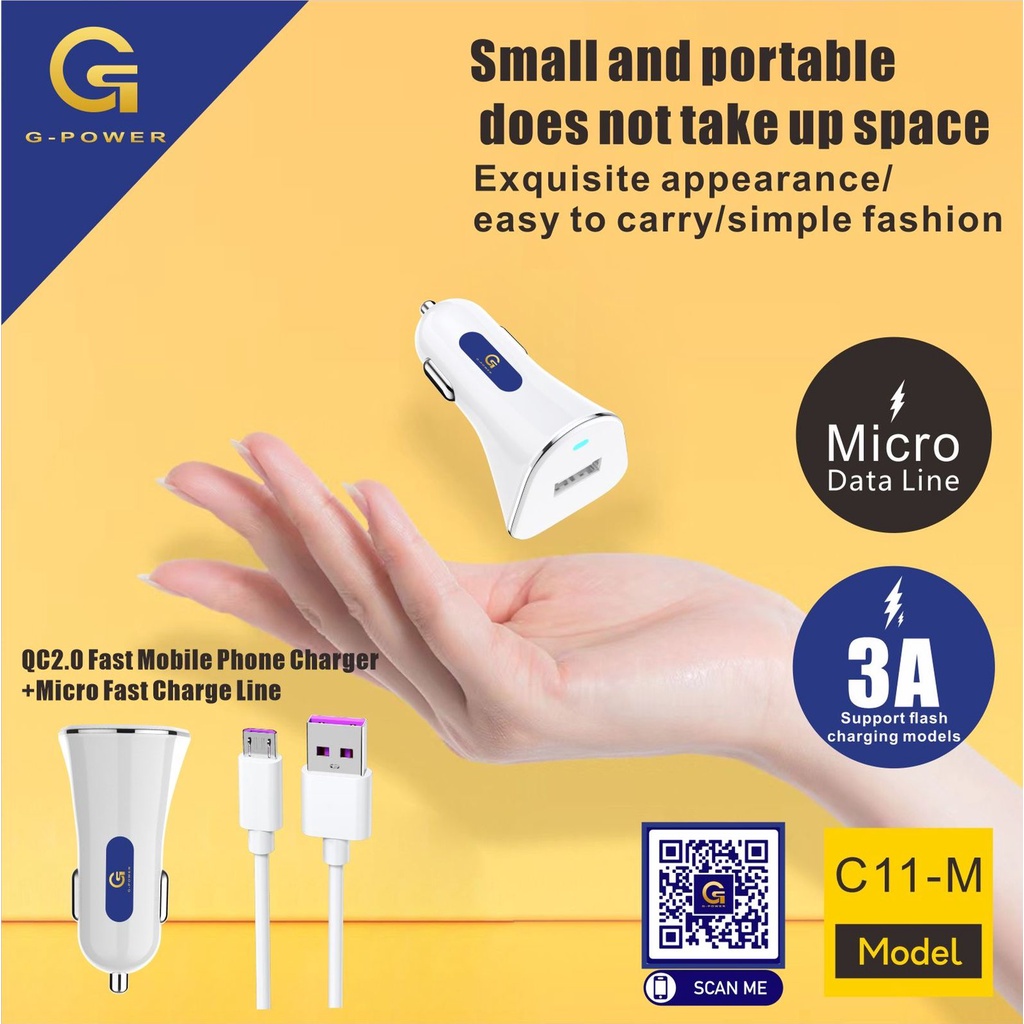 G-POWER FAST CHARGING CAR SET C11-M MICRO USB CAR CHARGER/ CHARGER SET MOBIL ORIGINAL GARANSI RESMI