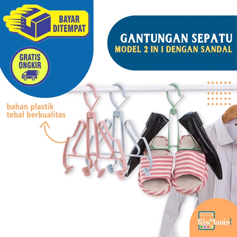 2 IN 1 SHOES HANGER Gantungan Sepatu Cantolan Sandal Hook Kaos Kaki Jemuran Rumah Organizer Praktis