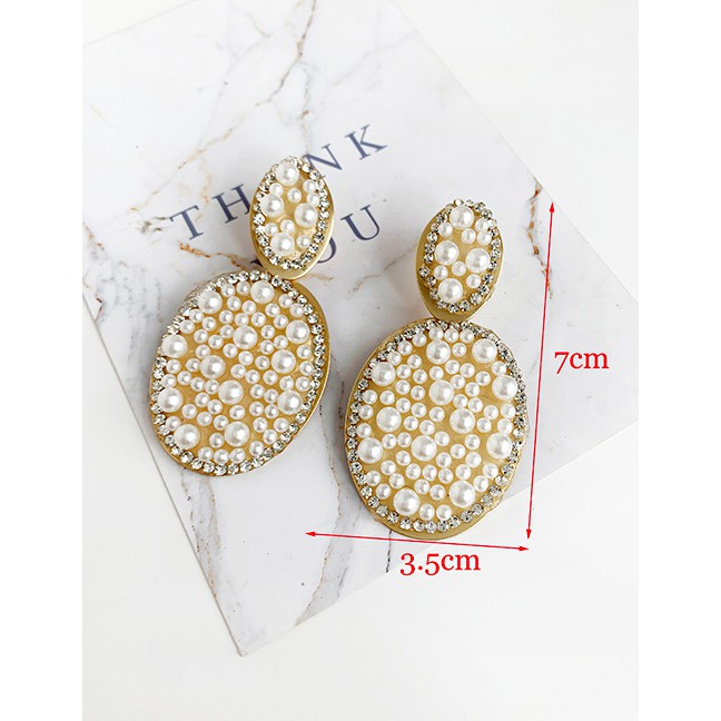 LRC Anting Tusuk Fashion Diamond Alloy Pearl Studded Geometric Earrings F71702