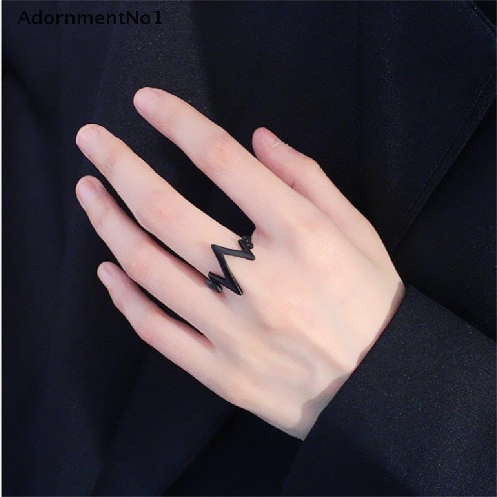 [AdornmentNo1] Punk Style Curved Lightning Ring Couple Type ECG Ring Men and Women Jewelry [new]