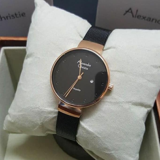 Jam Tangan Wanita Original Alexander Cristie AC-2509, Black Rosegold