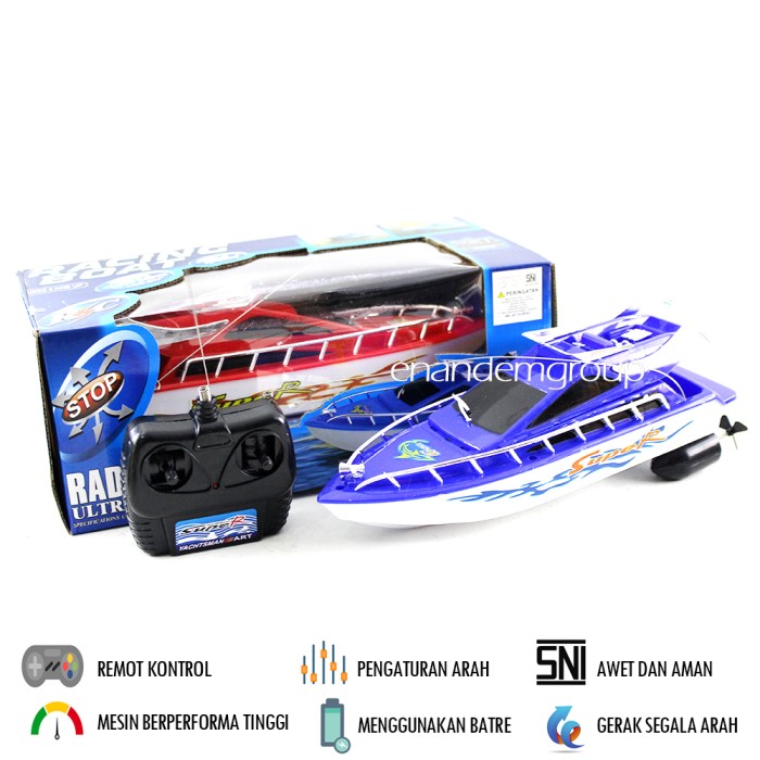 Mainan Remot Kontrol RC Perahu Kapal Super Speedboat - Biru