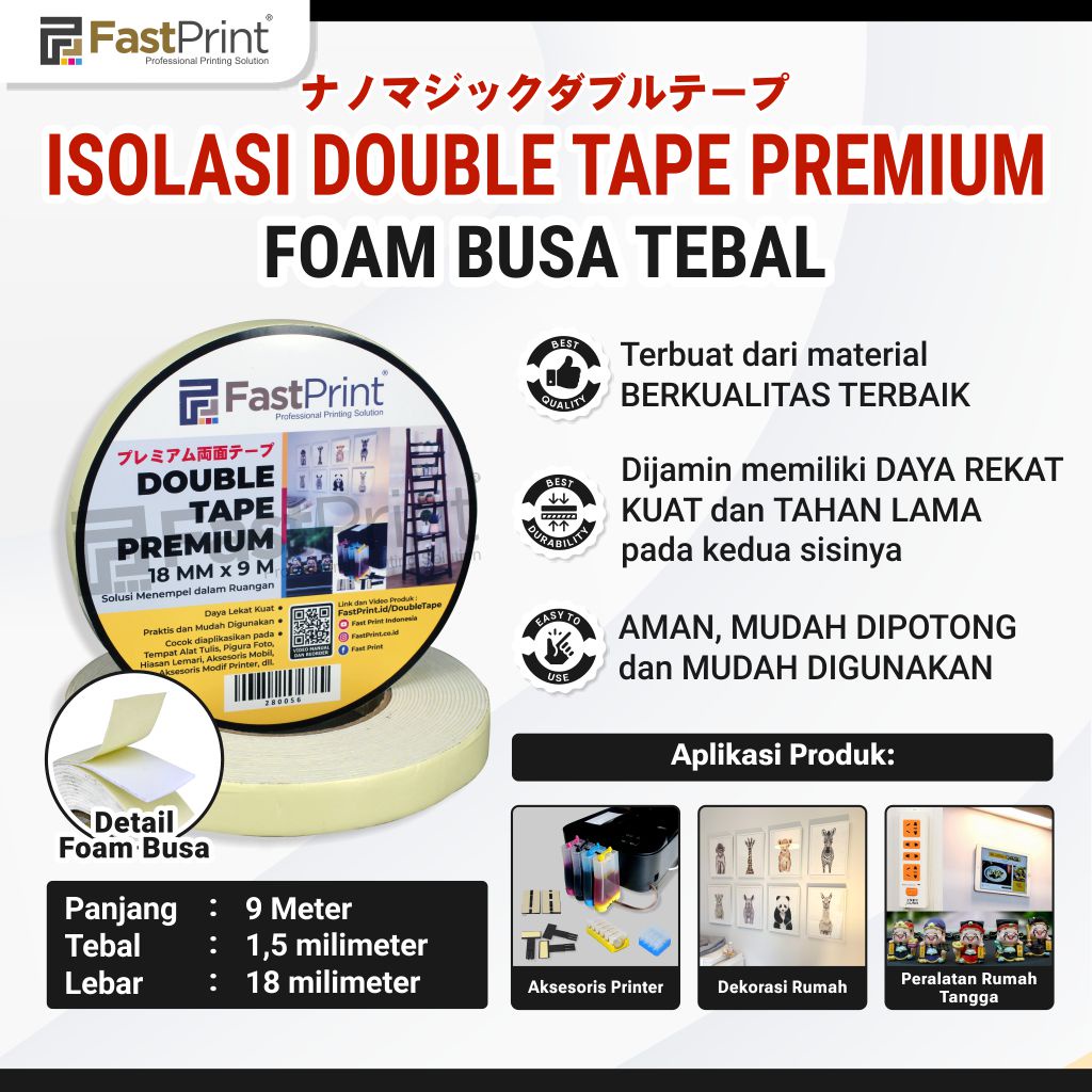 Fast Print Isolasi Double Tape Foam Premium Selotip Lakban Busa Tebal