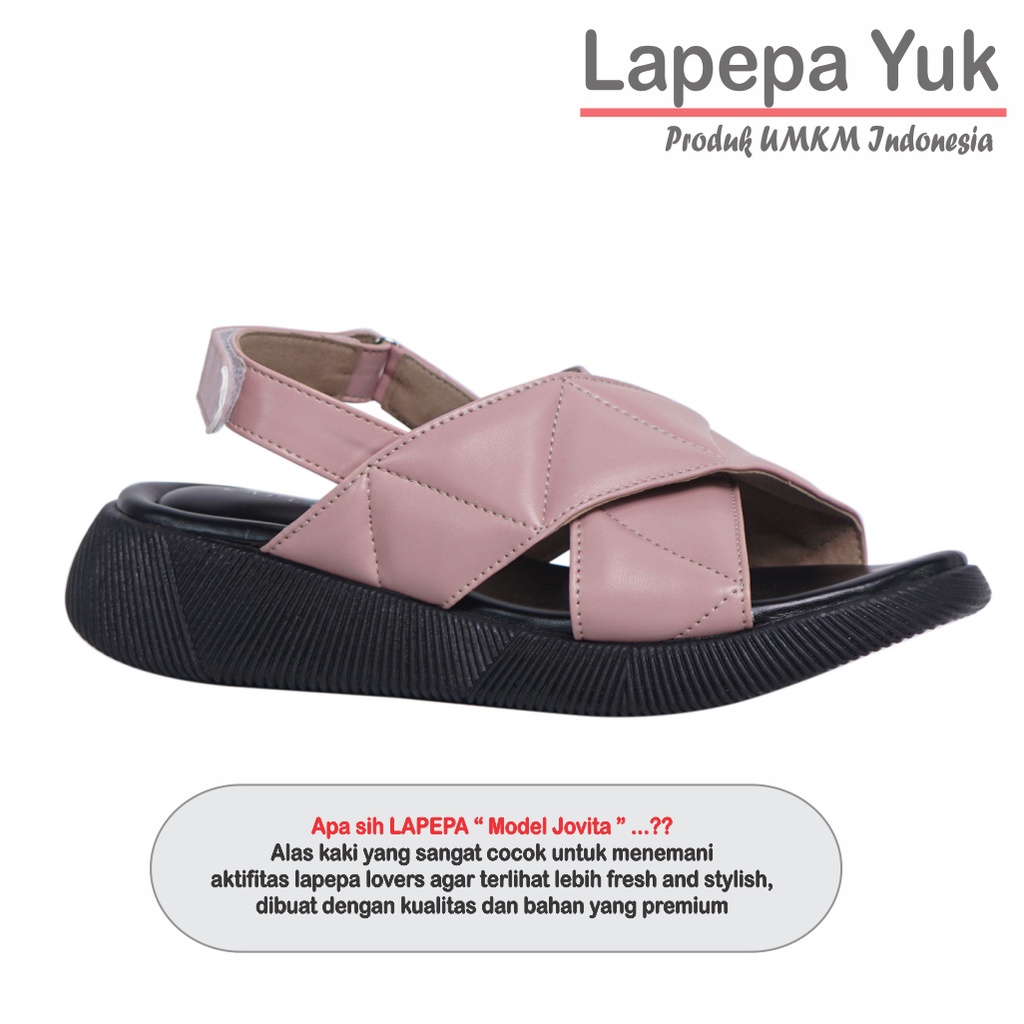 LAPEPA YUK -  Sepatu Sandal Wanita Wedges JOVITA Model Ban dua Tali Strap belakang Hak Tinggi Sole 4 cm Spatu Sendal Gunung Cewek  Size 36 37 38 39 40 41 Warna SALEM Pink Soft Cewe Kekinian Premium Terbaru Shoes Ori Original Mall Official Store Promo