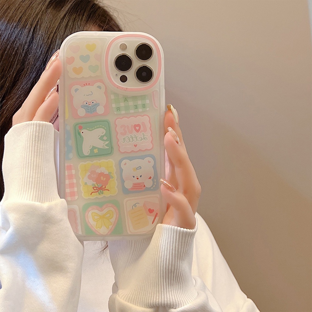 Soft Case TPU Transparan Motif Beruang Pink Untuk iPhone 11 7Plus 8Plus xr xs Max 13 12 Pro Max 12 xr xs 8p