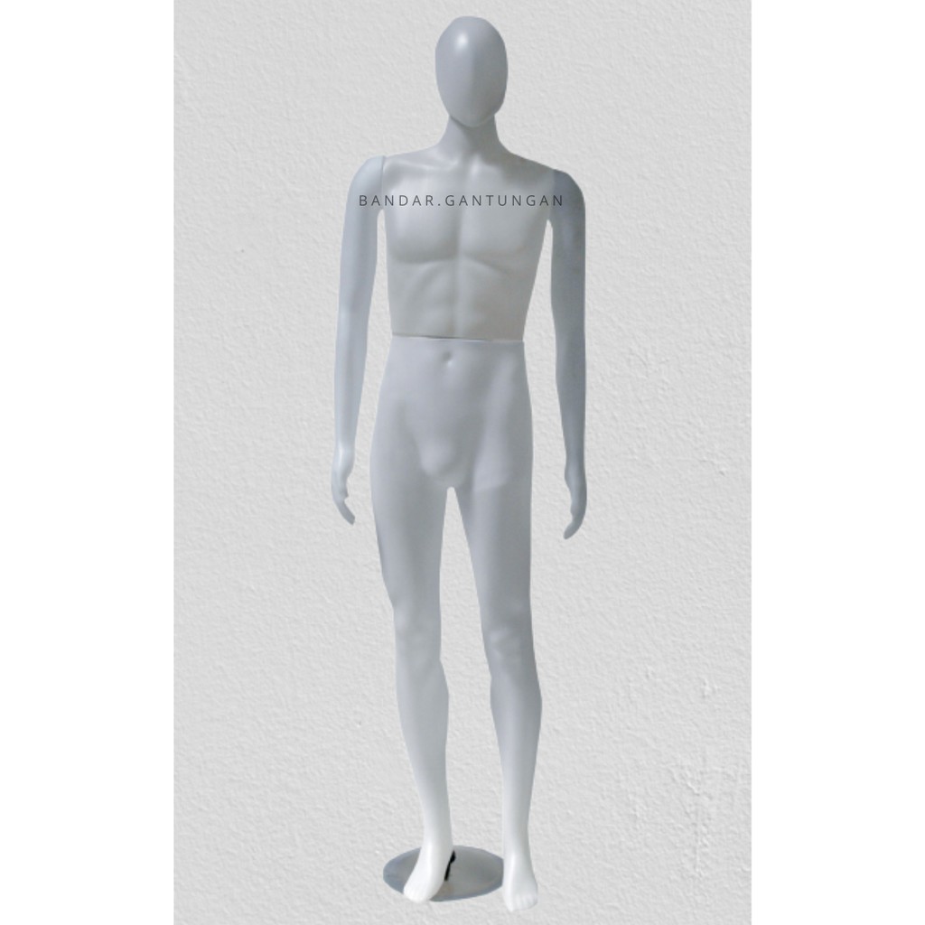 Patung Manekin Full Body Plastik Cowok Warna Putih Waajah Alien Plat Tusuk Betis Patung Laki Laki-SET F