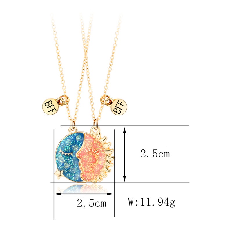 2pcs / Set Kalung Magnetik Desain Bulan Matahari Luminous Untuk Wanita