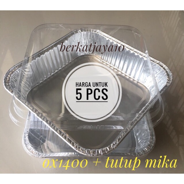 Aluminium Foil OX 1400 + Tutup Mika Tray (Isi 5 Pcs) Aluminium Plate Bowl Ukuran 20x20 cm