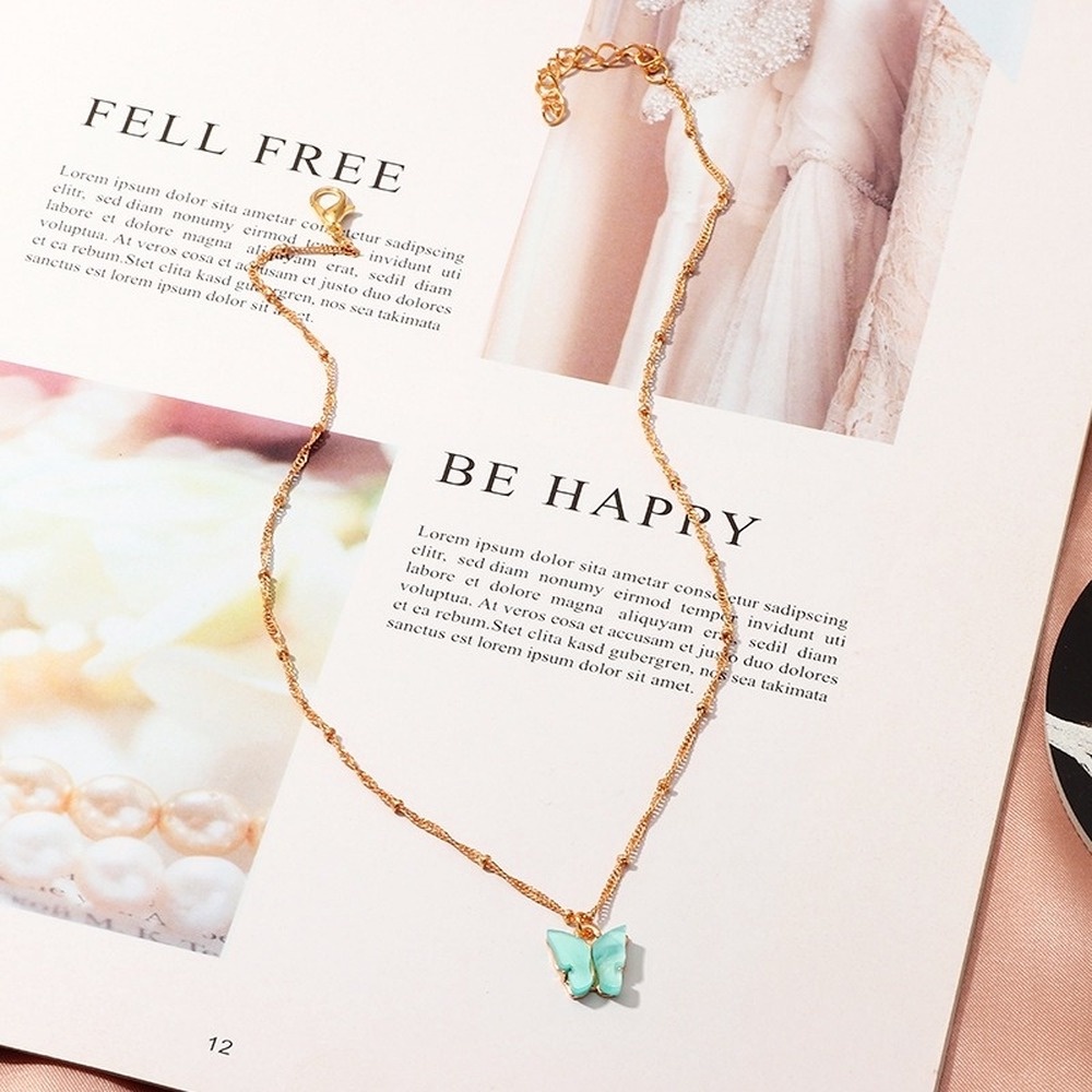 Butterfly Pendant Necklaces Candy Color Necklace Vintage Clavicular Chain Women Jewelry Sexy Girl Jewelry