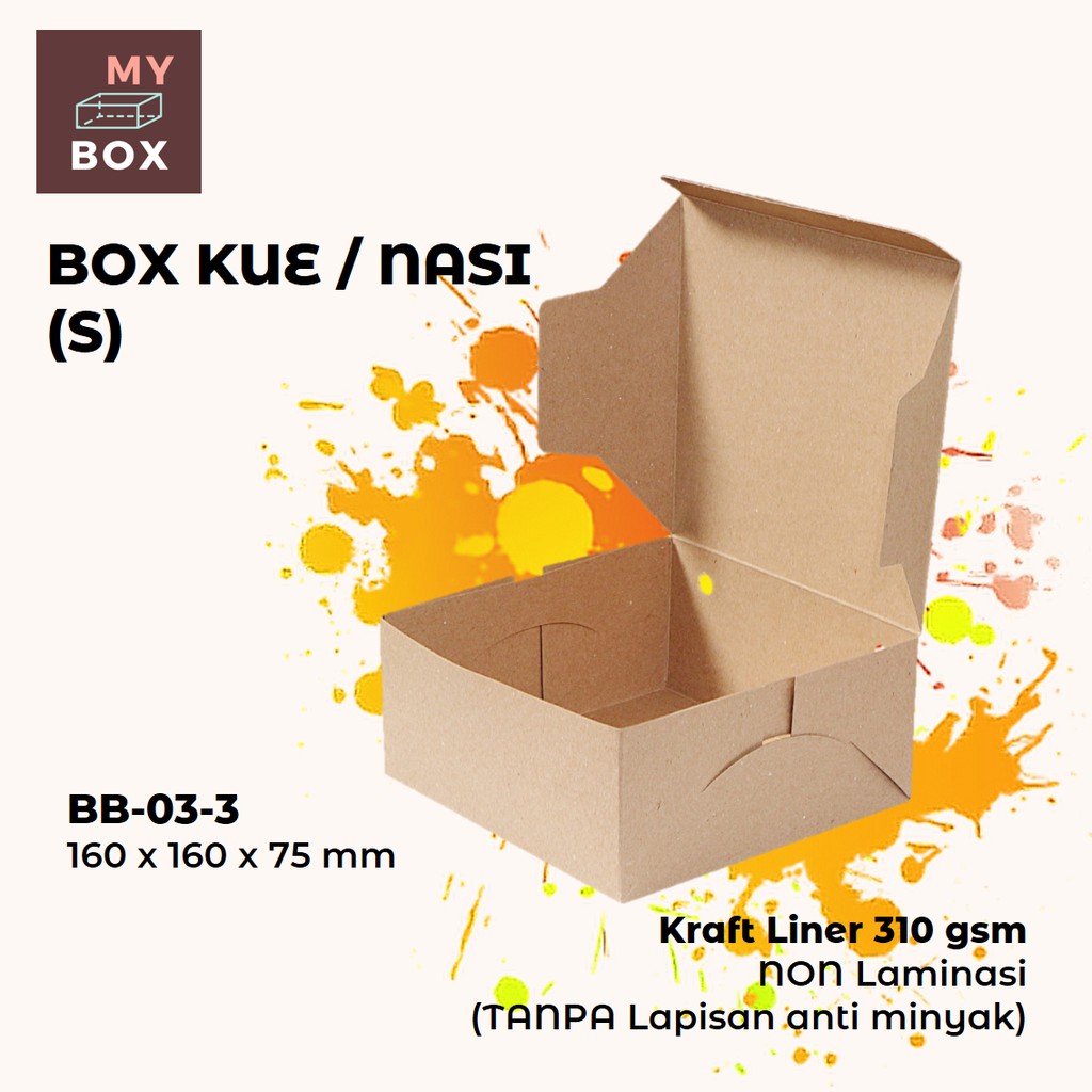 

BOX KUE DUS KARDUS KOTAK MAKANAN CAKE BOLU SNACK NASI ROTI KUE (S) BB-03-3 16x16x7.5 KRAFT 310 gsm