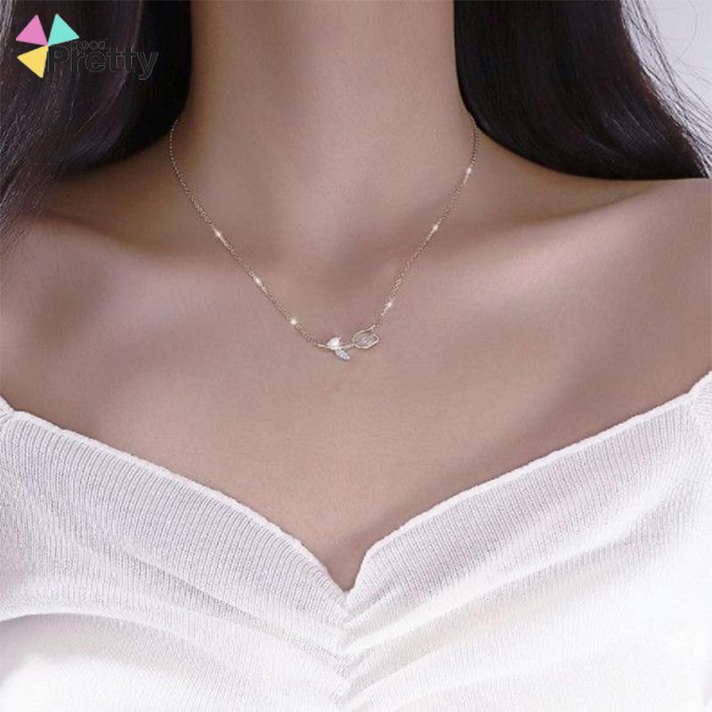 Kalung Choker Liontin Bunga Mawar Gaya Korea Untuk Wanita - PD