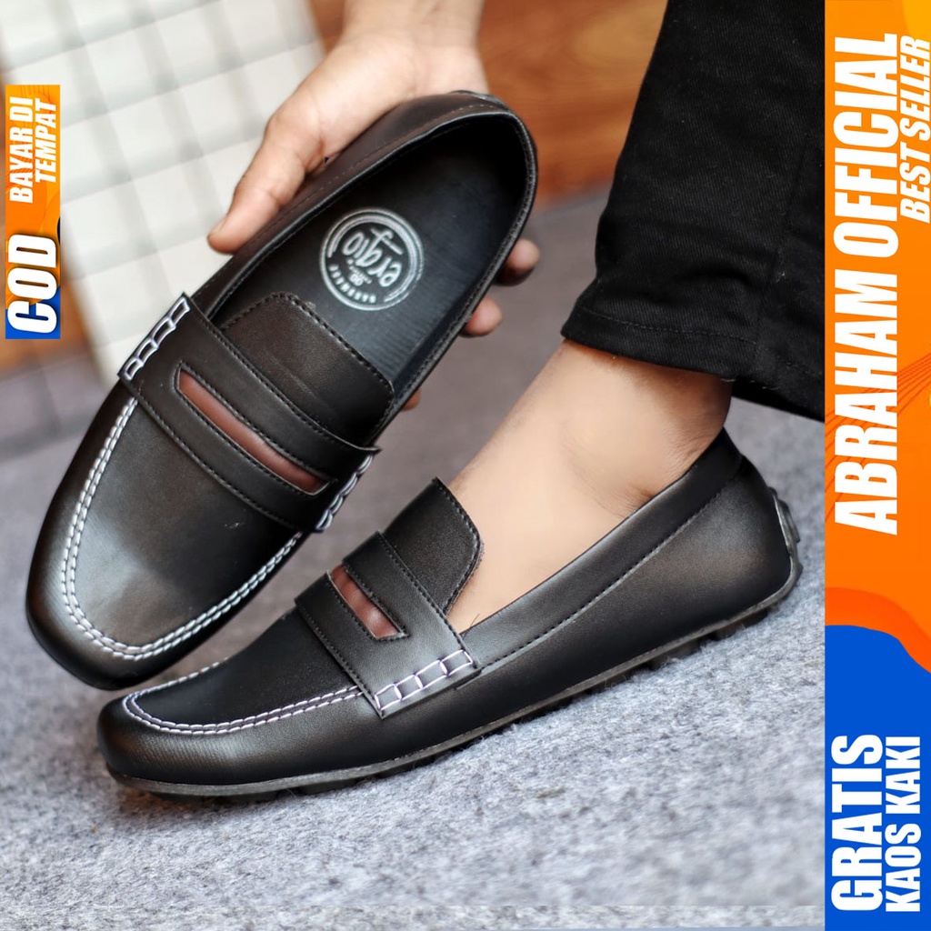 Sepatu Formal Pria Sepatu Casual Pria Kulit Sintetis Slop Sepatu Pantofel Kerja Kantor Kuliah Kondangan Sepatu Hitam Pria TYSO ABRAHAM