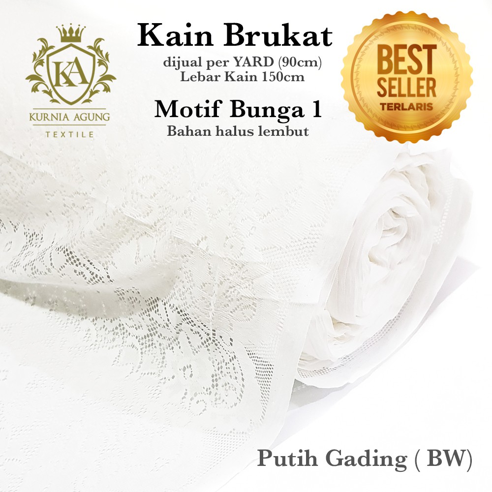 Kain Brukat Motif Bunga Meteran Bahan Brokat Adem Warna Putih Tebal Premium Bahan Gaun Anak Kebaya Lebar 150cm