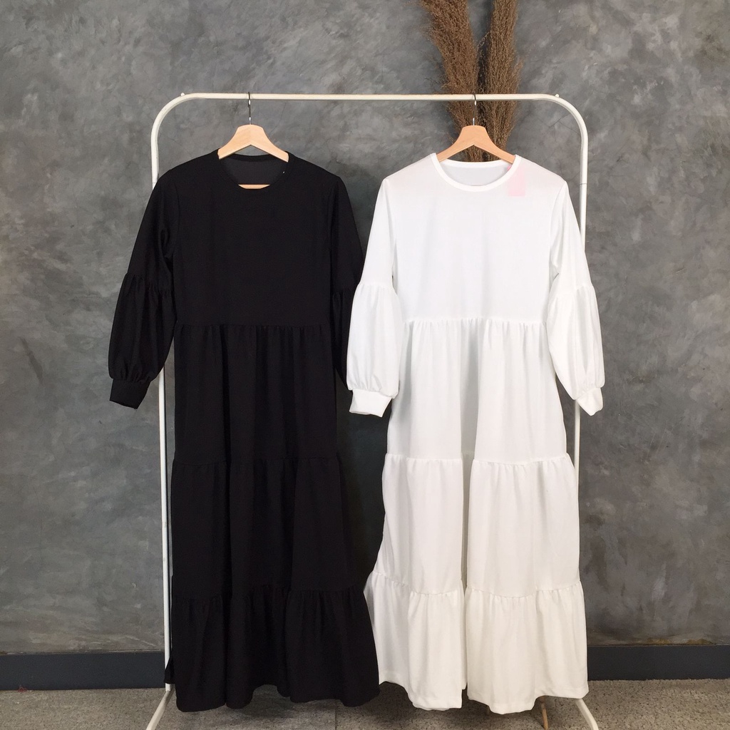 Nero Maxi / Gamis Cindy Black White / Gamis Devi Maxi Dress Rempel-Putih