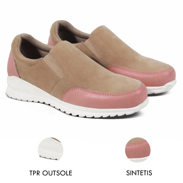 Sepatu Slip On Wanita Terbaru V 7511 Brand Varka Sepatu Kets Kuliah Kerja Hangout Wanita Trendi Berkualitas - Krem Pink