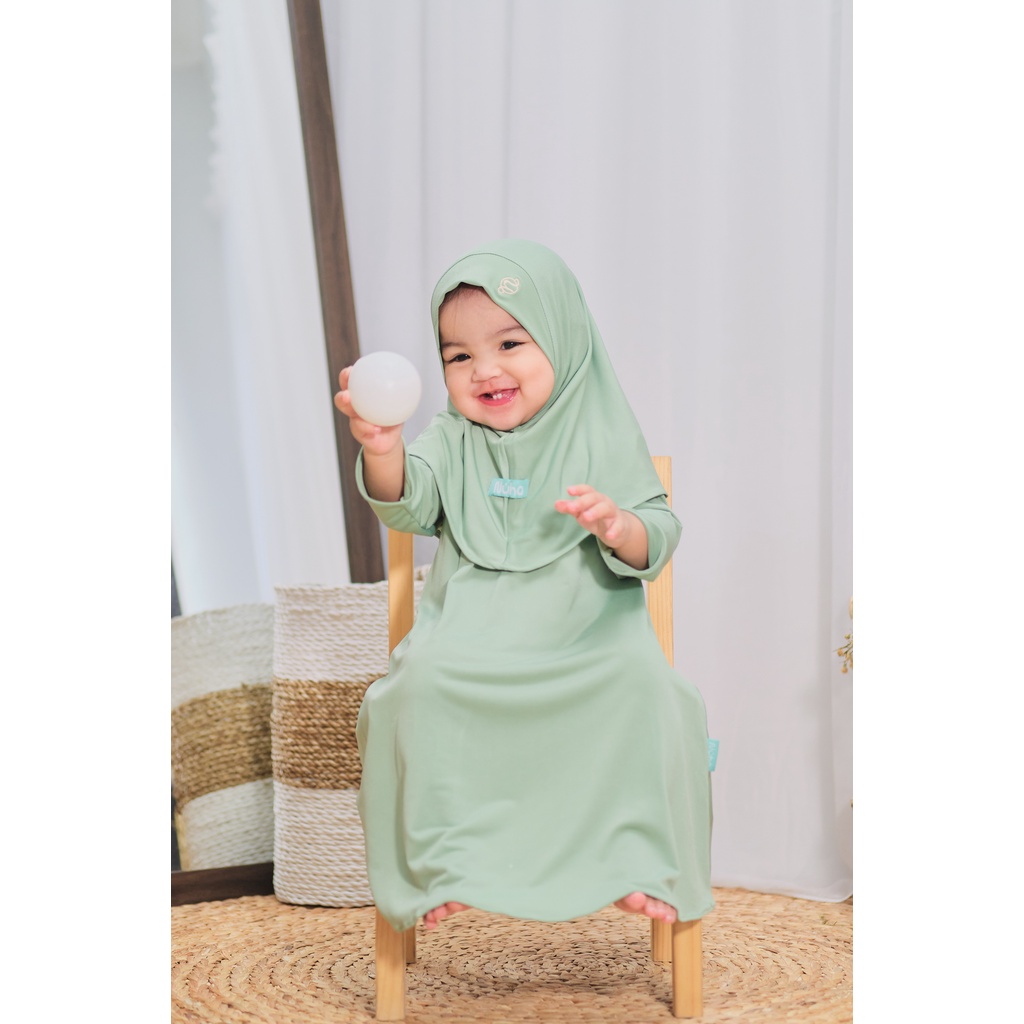 Gamiset daily Gamis Anak Bayi Wanita Murah Fashion Set Anak Muslim Nuha Soft Green M 1 Tahun