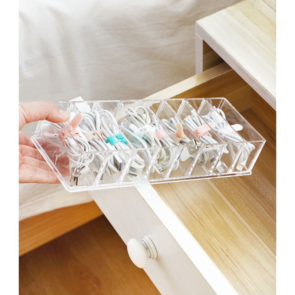 ACRYLIC MAKEUP CUSTOM TEMPAT BEDAK LIPSTIK KABEL REMOT AKSESORIS SERBAGUNA 8 SLOT CABLE STORAGE ORGANISER