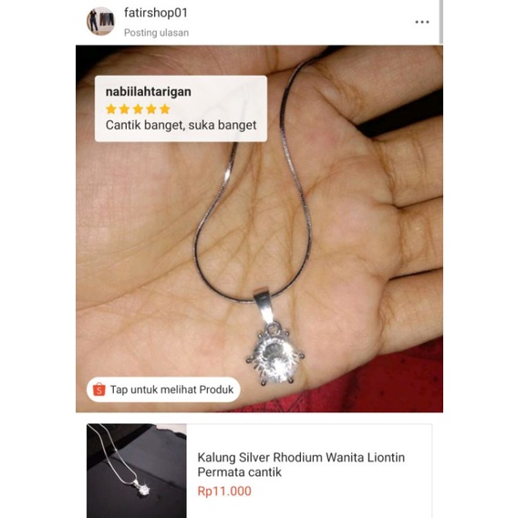 Kalung Silver Rhodium Wanita Liontin Permata cantik