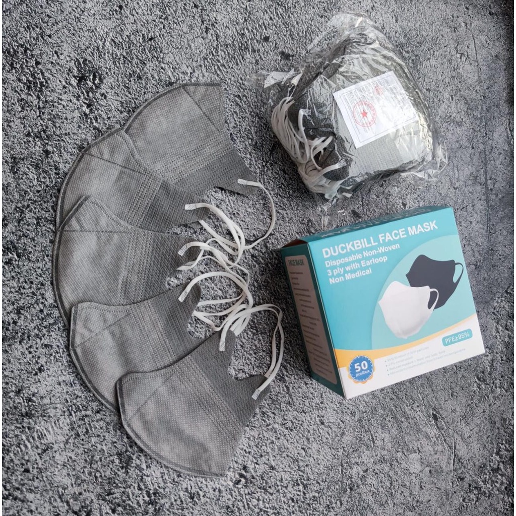 FACE MASK GREY DUCKBILL - MASKER DUCKBILL 3PLY WARNA GREY ABU GARIS FM