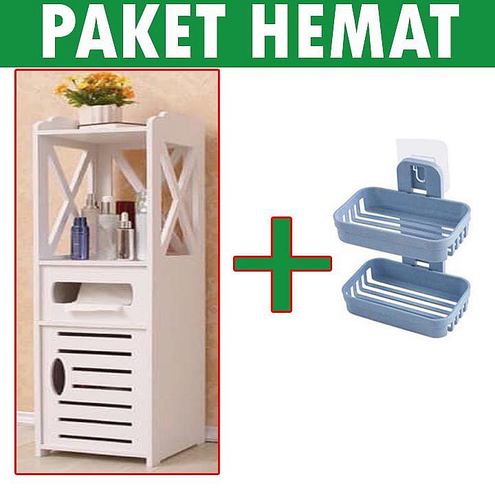Pamacin02 Paket Hemat Lemari Kamar Mandi + Wadah Sabun Plastik