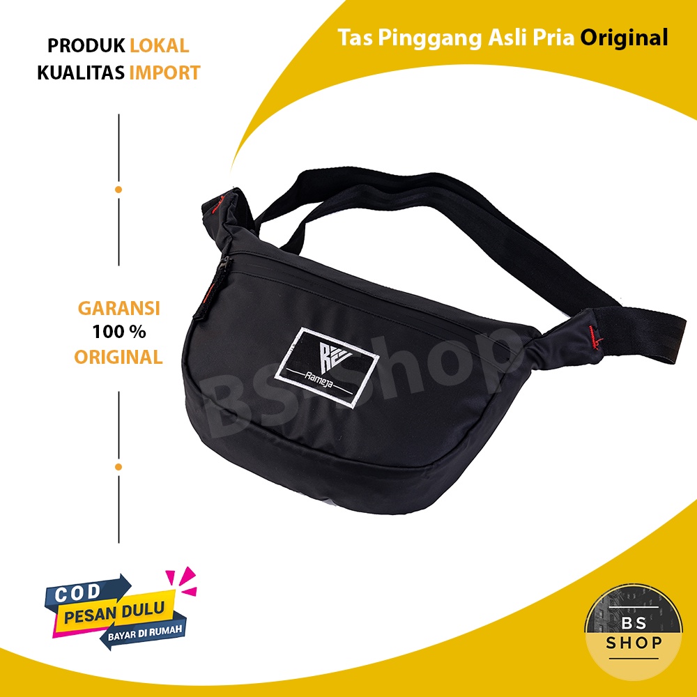 Tas Slempang Pria Original Tas Selempang Tali Lebar Waistbag Tas Pinggang RMJT07 Warna Hitam Black