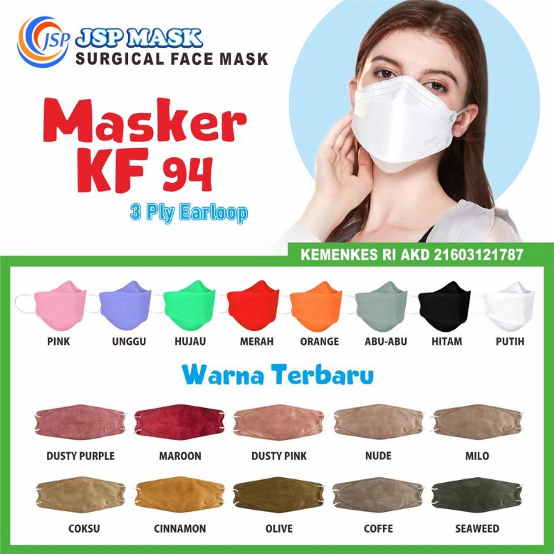 JSP masker KF94 3 ply Surgical mask 1 pack isi 5 pcs free konector