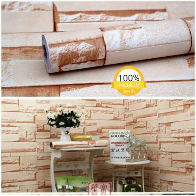 Wallpaper dinding murah mitif batu bata cream coklat putih alami natural indah untuk rumah anda