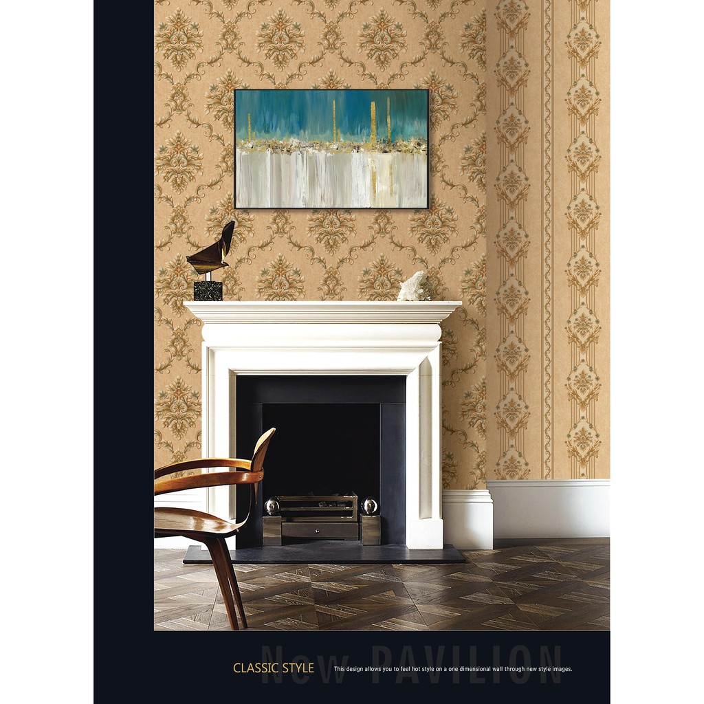 Wallpapaer Dinding Vinyl Klasik Motif  Batik  Gold  Premium 