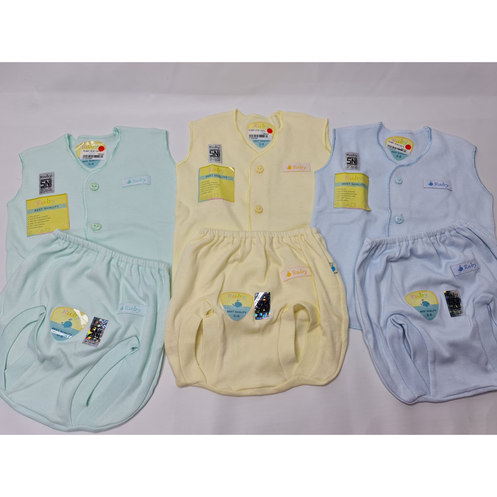 Ruby Baju Setelan Kutung bayi 0-6 bulan Warna polos