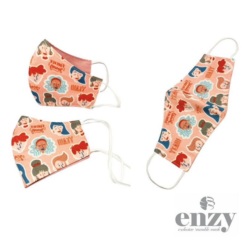 masker kain katun dewasa printing people pattern pinky peach