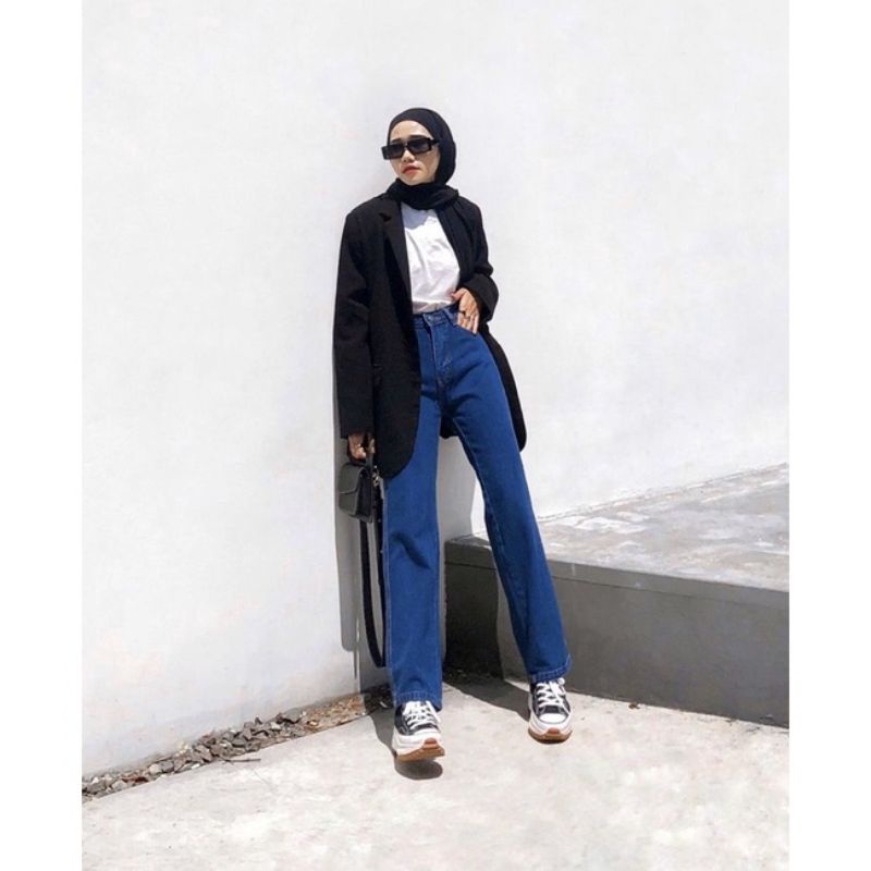 highwaist kulot jeans wanita loose