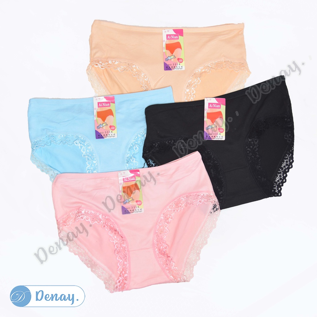 Tokodenay - Celana Dalam Wanita - CD Ainian 3318 Renda Polos - Spandex Premium Quality - Isi 12 Pcs