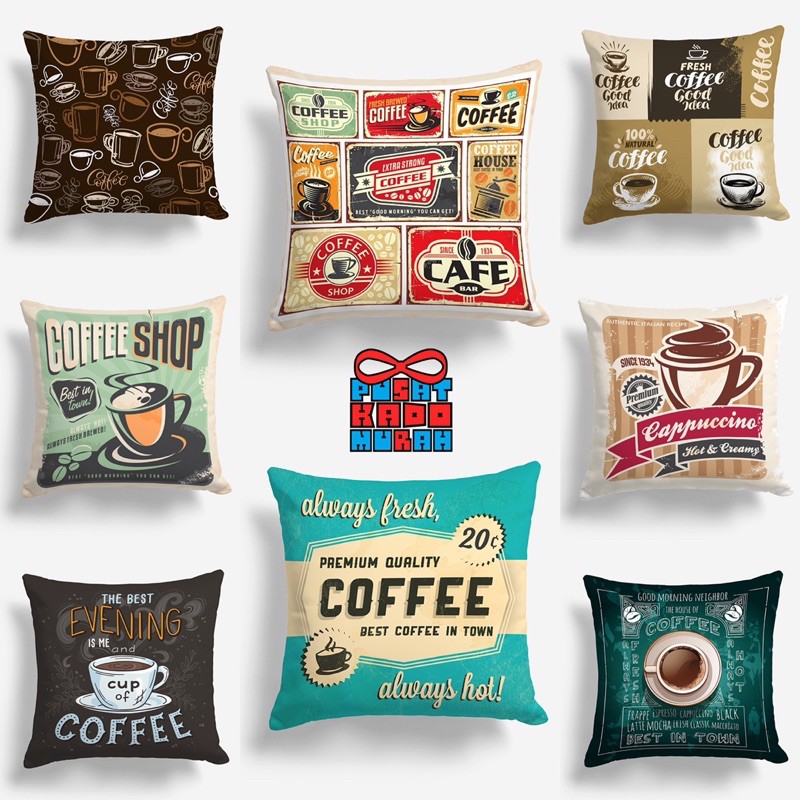 Bantal Sofa Print Motif Coffee Vintage Kopi 40x40 cm untuk Cafe Coffee Shop Kafe Kedai Rumah Kopi - Pusat Kado Murah