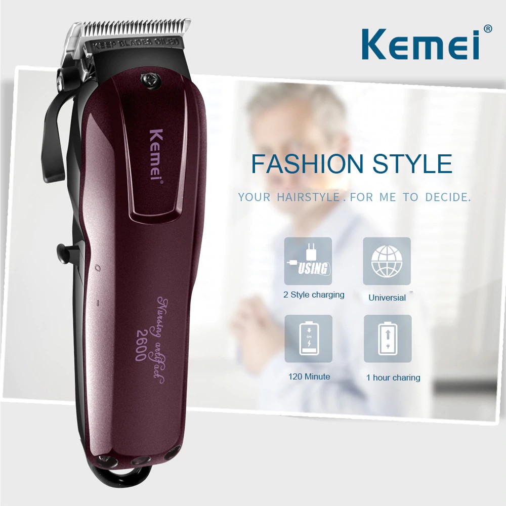 KEMEI KM-2600 Professional Rechargeable Electric Hair Clipper Cordless