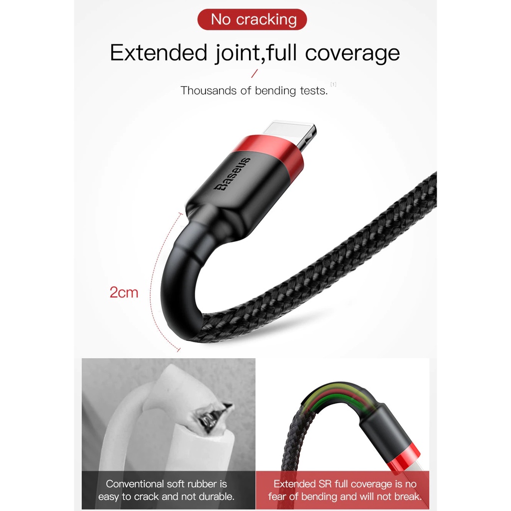 BASEUS Kabel Data Charger iPhone Panjang 1M 2M USB for Lightning Cafule 1 M 2 Meter 200 cm Fast Charging