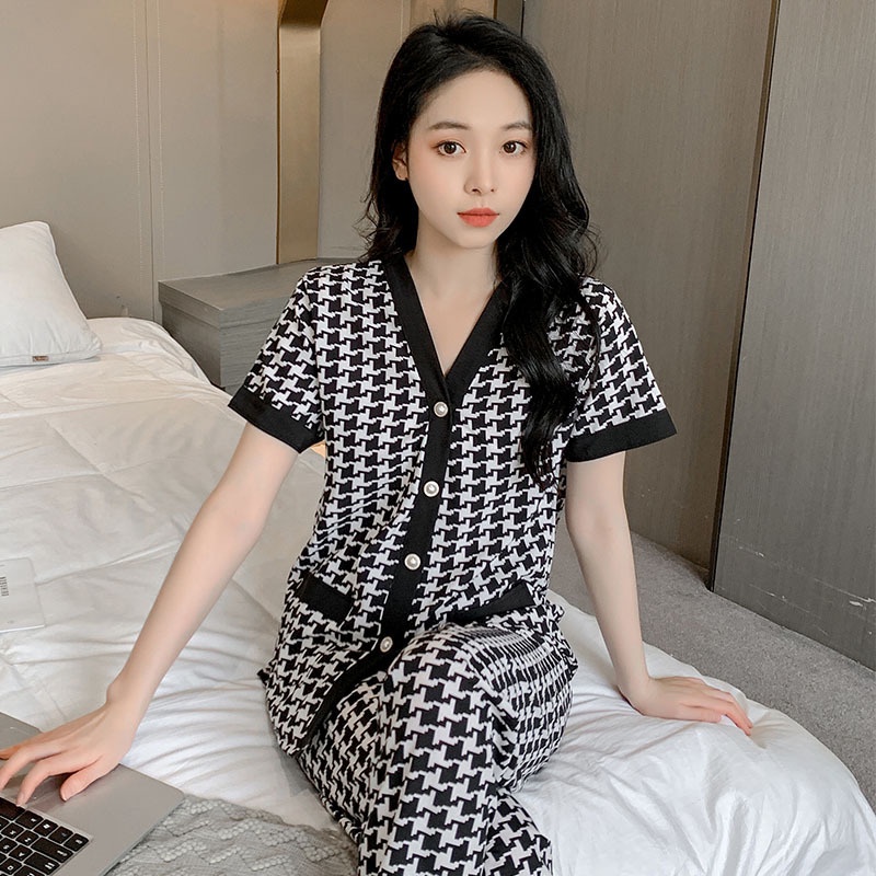 Piyama Wanita Dewasa Model Kancing Depan Mewah Lengan Pendek Celana Panjang Import High Quality Sleepwear